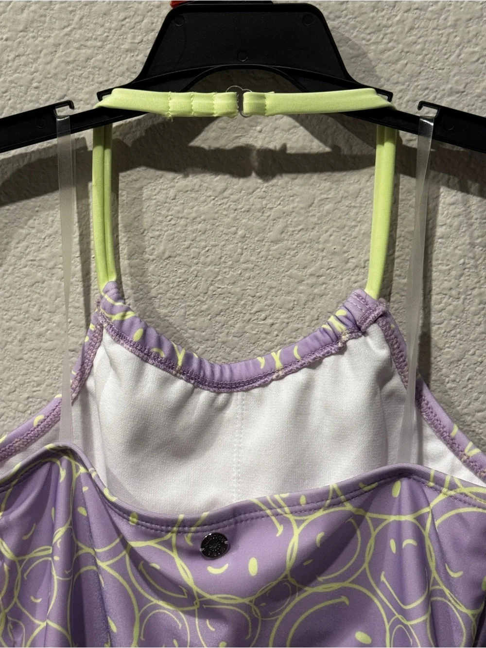 Justice Lavender Ruffle One-Piece Swimsuit with Neon Yellow Straps